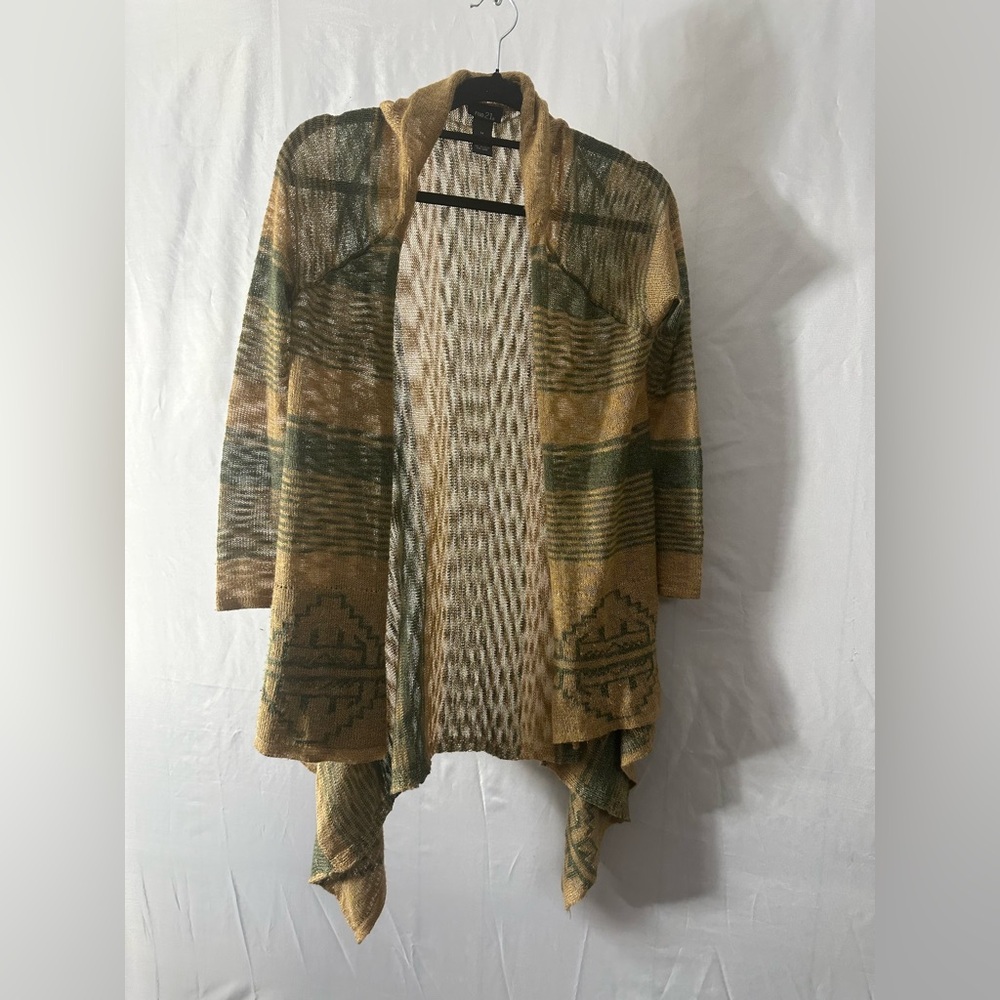 Open-Front Hooded Cardigan Sweater in Mustard Green